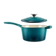 Kép 1/8 - Perfect Home Zománcozott öntöttvas nyeles lábas fedővel 19 cm 1,9L türkizkék 16641