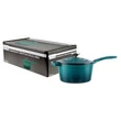 Kép 4/8 - Perfect Home Zománcozott öntöttvas nyeles lábas fedővel 19 cm 1,9L türkizkék 16641