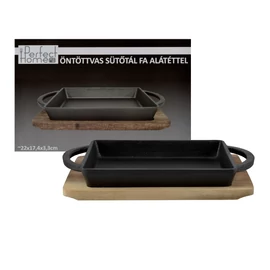 Perfect Home Öntöttvas szögletes sütőtál fa alátéttel 16644
