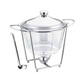 Perfect Home Levesestál melegentartó állvánnyal, merőkanállal ~4L, boroszilikát üveg 28389