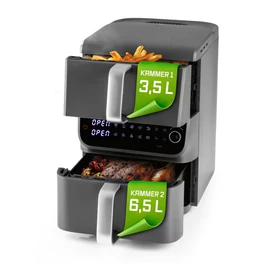 GOURMETMAXX Forrólevegős fritőz/ Airfryer Kétkamrás Függőleges 3,5 + 6,5 liter DS16404 GOURMETMAXX Forrólevegős fritőz/ Airfryer Kétkamrás Függőleges 3,5 + 6,5 liter DS16404