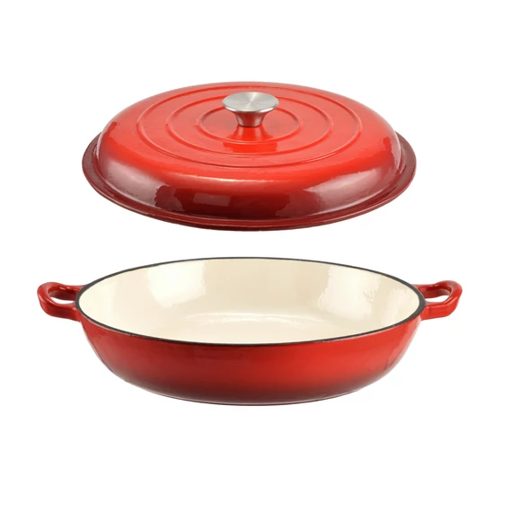Perfect Home Zománcozott Öntöttvas serpenyő - szeletsütő lábas fedővel 30 cm piros 14017