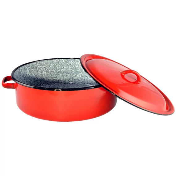 Zománcozott lábas fedővel piros-cirmos 38 cm 53073