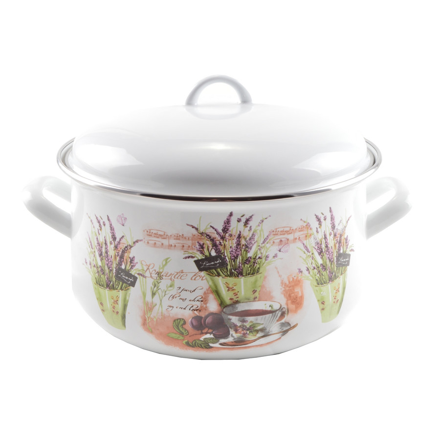 Perfect Home 13470 Smaltovaný hrniec 24cm, 6l, biely, levanduľa