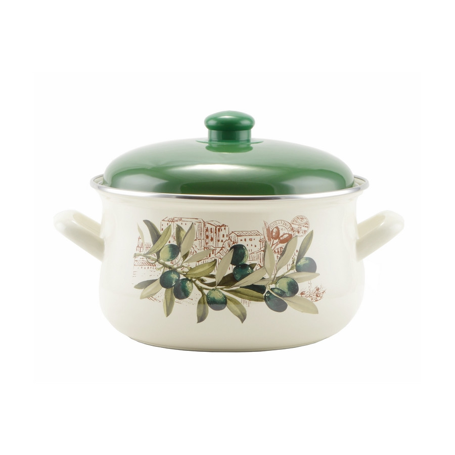 Perfect Home 14829 Smaltovaný hrniec 22cm, 4,8l, biely, oliva
